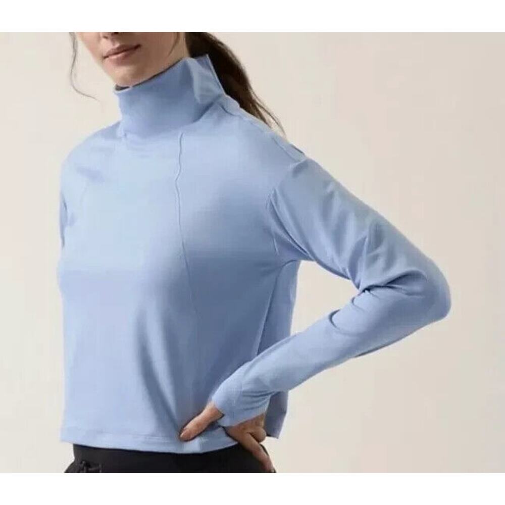 Athleta Sky Blue Whistler Mock Neck Top Crop Long Sleeve Women's Size Small - Picture 12 of 13